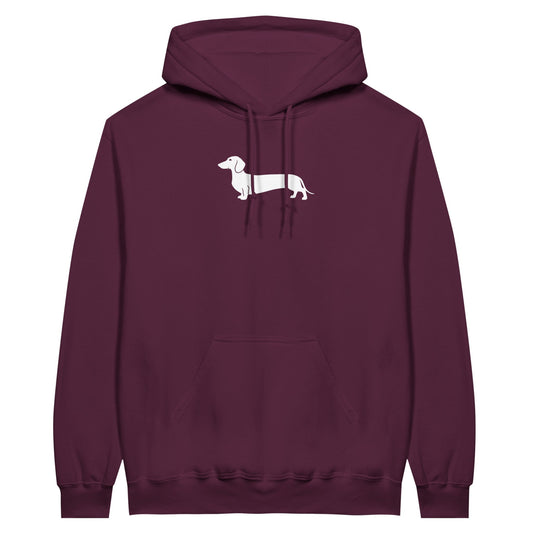 Dackel Hoodie "Pablo" Unisex Pullover - Motiv groß weiß - Kastanienbraun