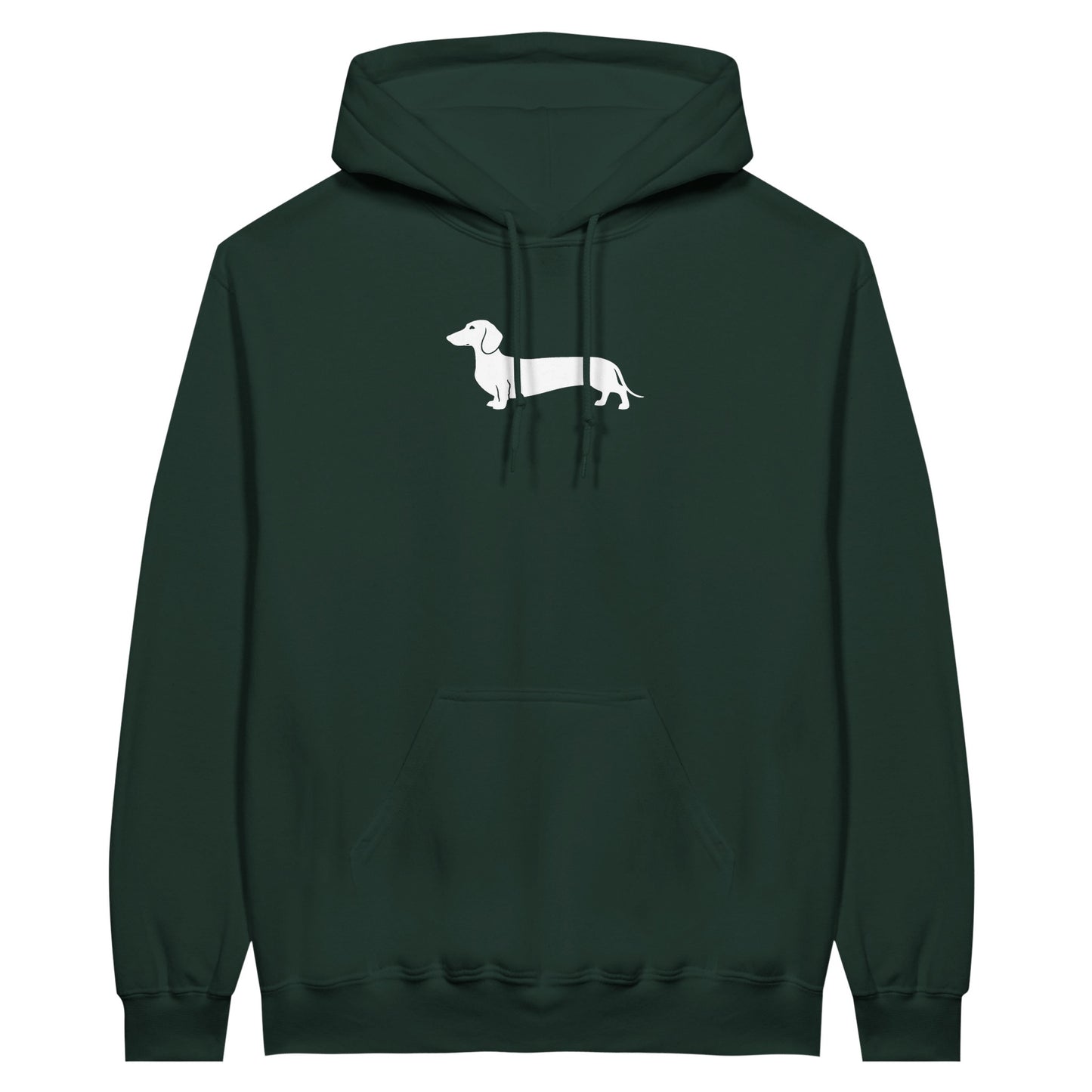 Dackel Hoodie "Pablo" Unisex Pullover - Motiv groß weiß - Forest Green