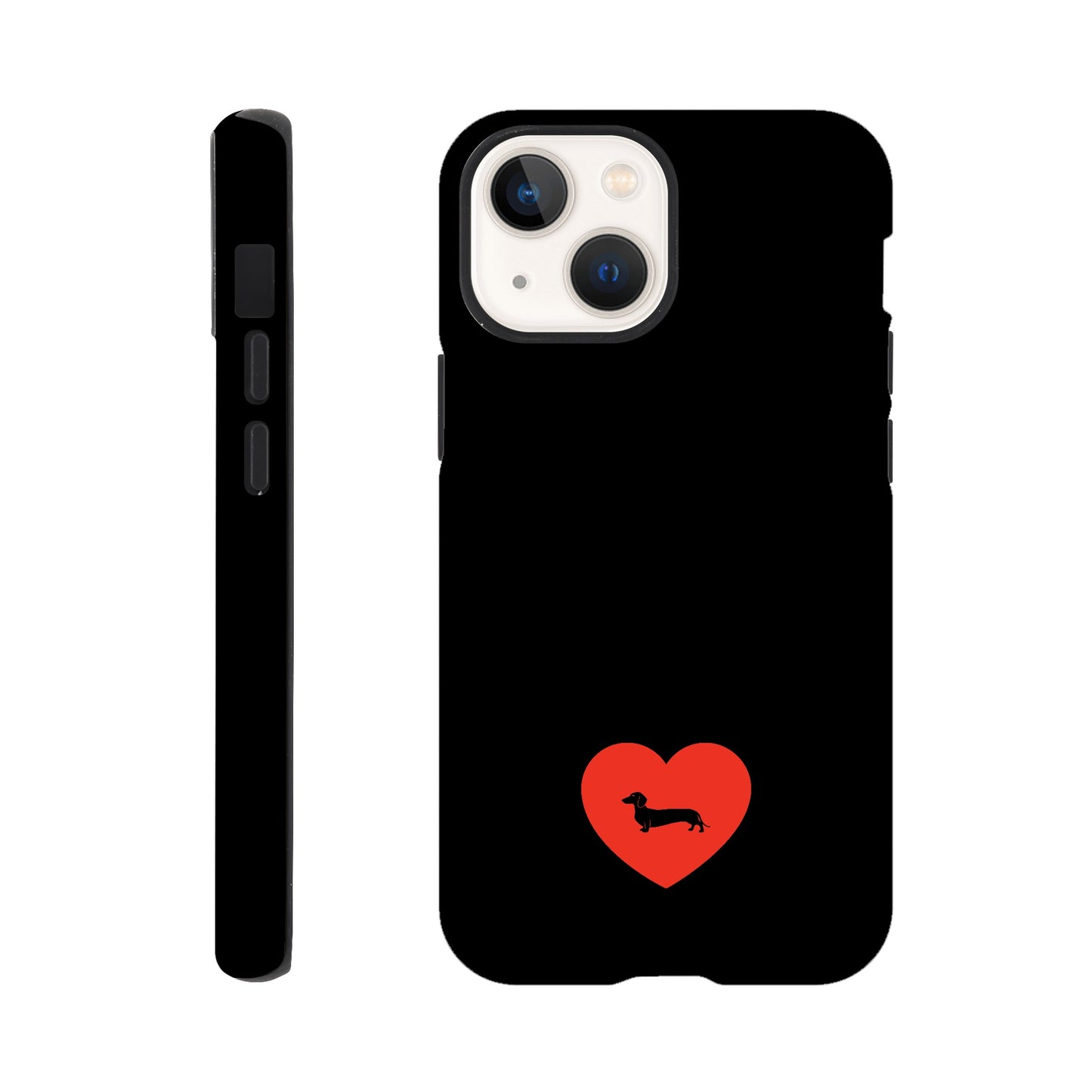 Dackel iPhone Handyhülle "Pablo Love" - Motiv schwarz unten - iPhone 13 Mini