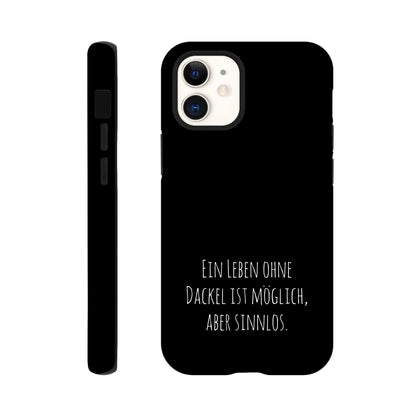 Dackel iPhone Handyhülle "Sinnlos" - Motiv hell unten - iPhone 12 Mini