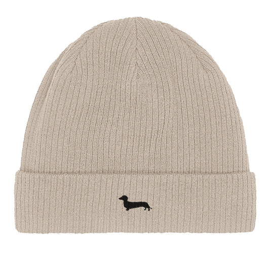 Dackel Baumwoll-Beanie "Pablo" - Motiv schwarz - Sand