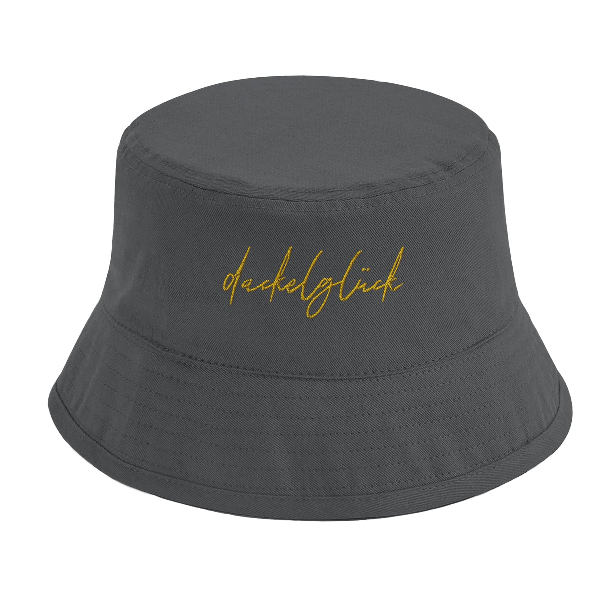 Dackel Bucket-Hat "Dackelglück" - Motiv gelb - Graphite Grey