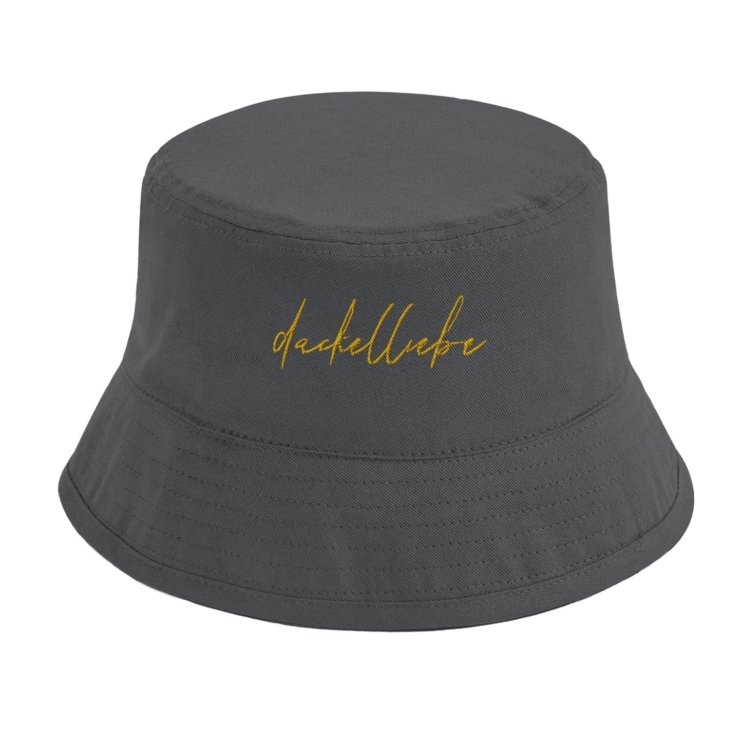 Dackel Bucket-Hat "Dackelliebe" - Motiv gelb - Graphite Grey