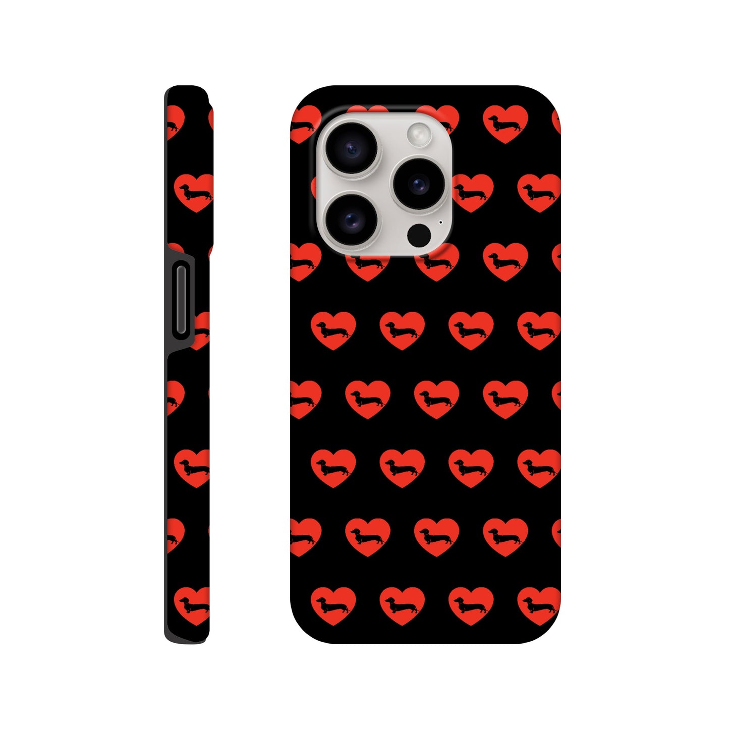 Dackel iPhone Handyhülle "Pablo Love" - Motiv Muster schwarz - iPhone 15 Pro