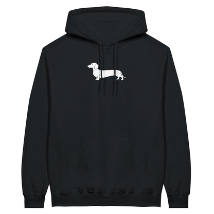 Dackel Hoodie "Pablo" Unisex Pullover - Motiv groß weiß - Schwarz