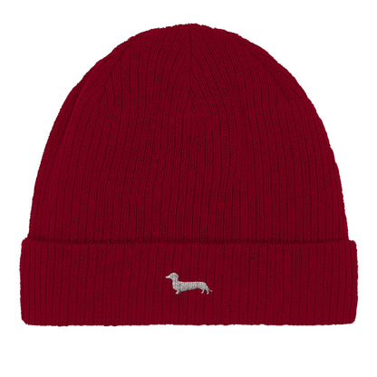 Dackel Baumwoll-Beanie "Pablo" - Motiv hell - Burgundy