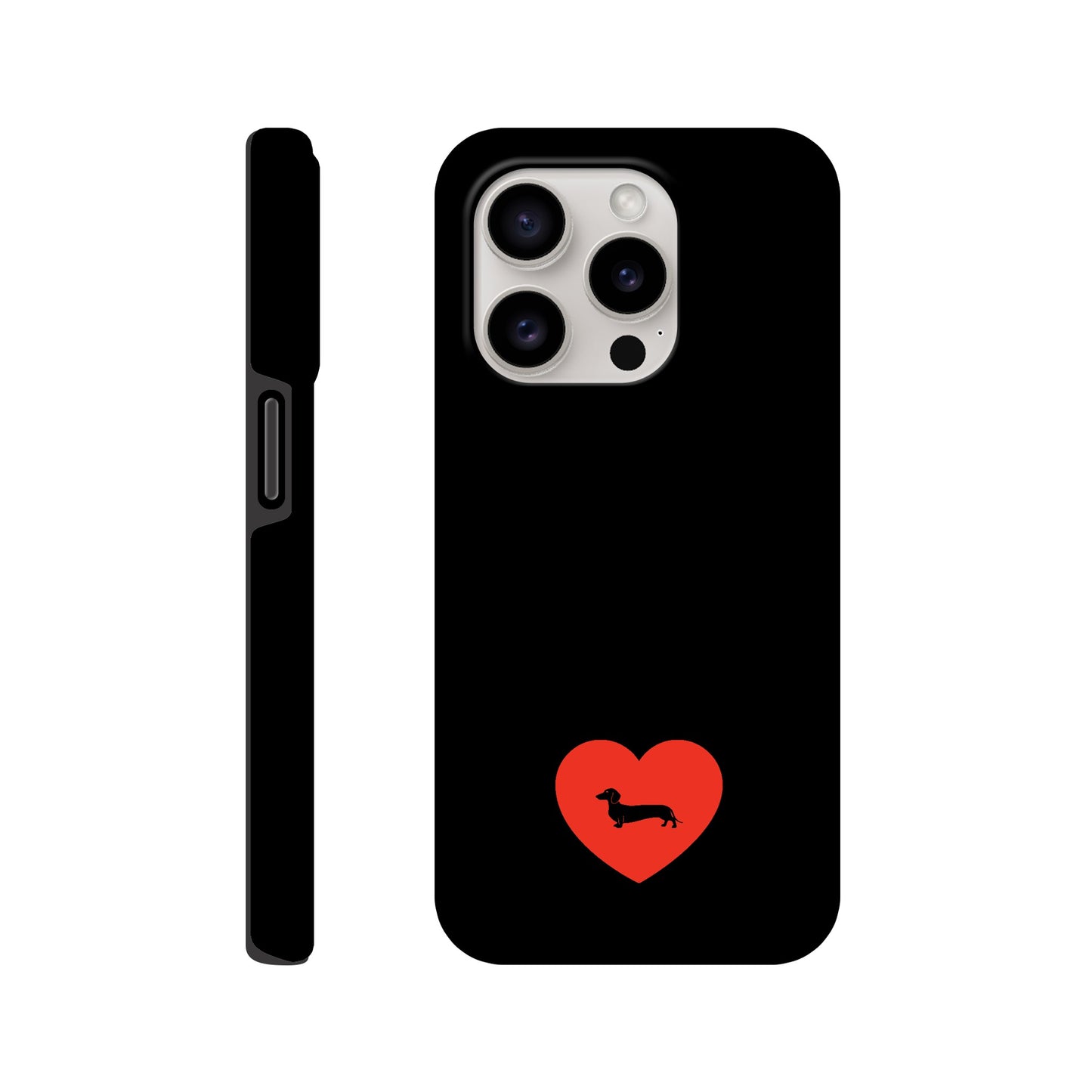 Dackel iPhone Handyhülle "Pablo Love" - Motiv schwarz unten - iPhone 15 Pro