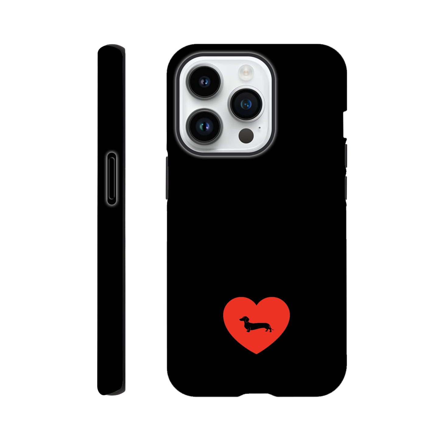 Dackel iPhone Handyhülle "Pablo Love" - Motiv schwarz unten - iPhone 14 Pro